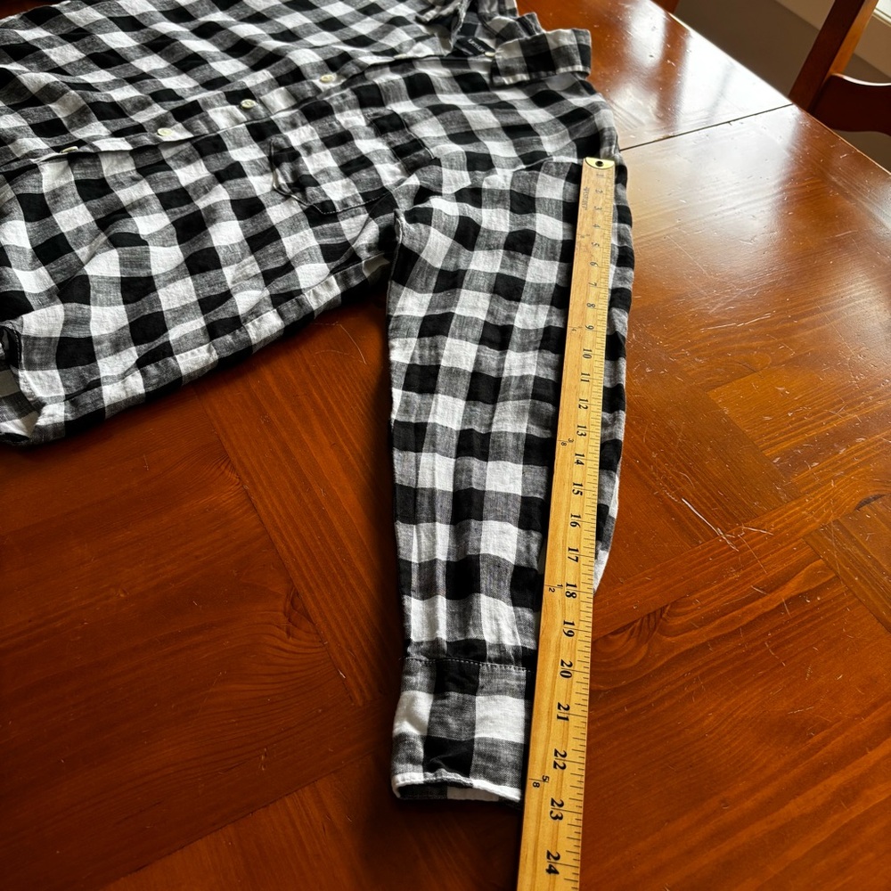 Karen Kane Black and White Check Cuffed Sleeve Button Down Shirt Size M Linen - Picture 10 of 13